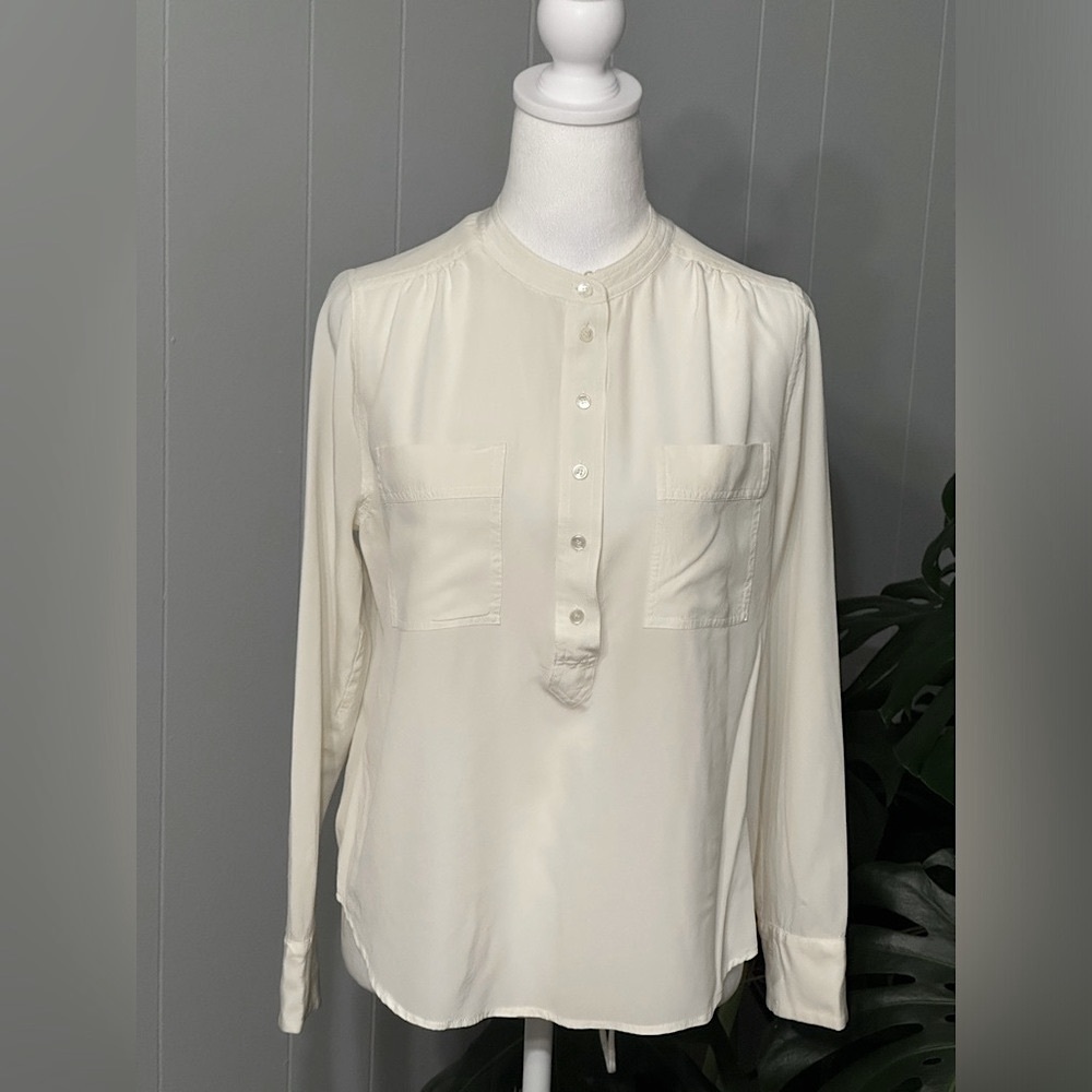 #7) J crew Half button top with slightly sheer size 10 excellent condition.